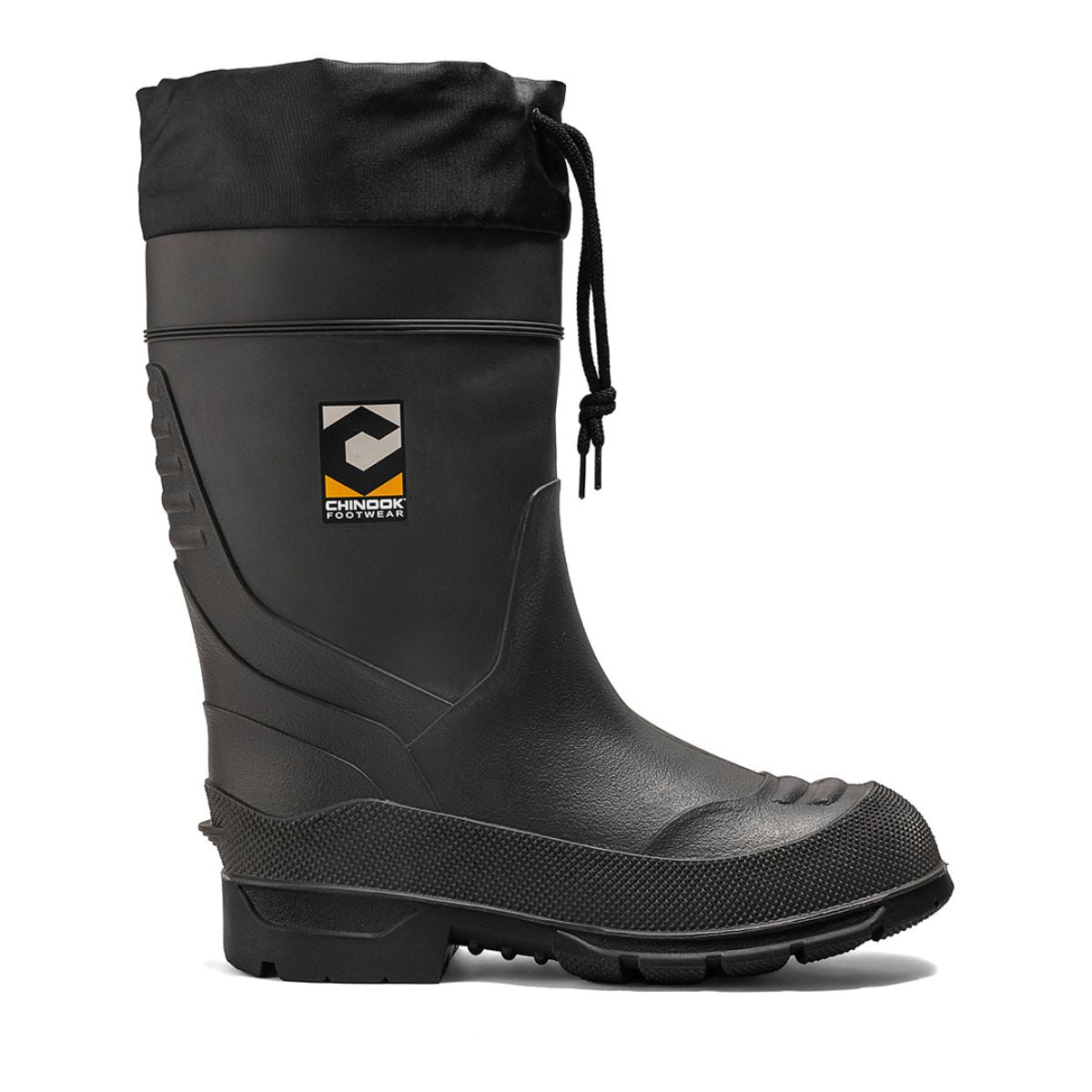 Chinook® Badaxe Regrind 15-inch waterproof rubber boot in black, designed for durable outdoor wear.