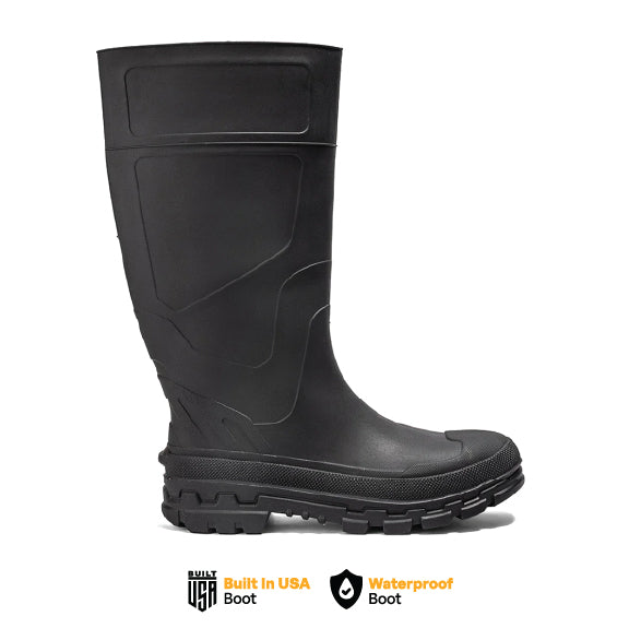 Black Chinook® Kickaxe Regrind 15-inch waterproof rubber boot with eco-friendly regrind rubber for durable outdoor wear.