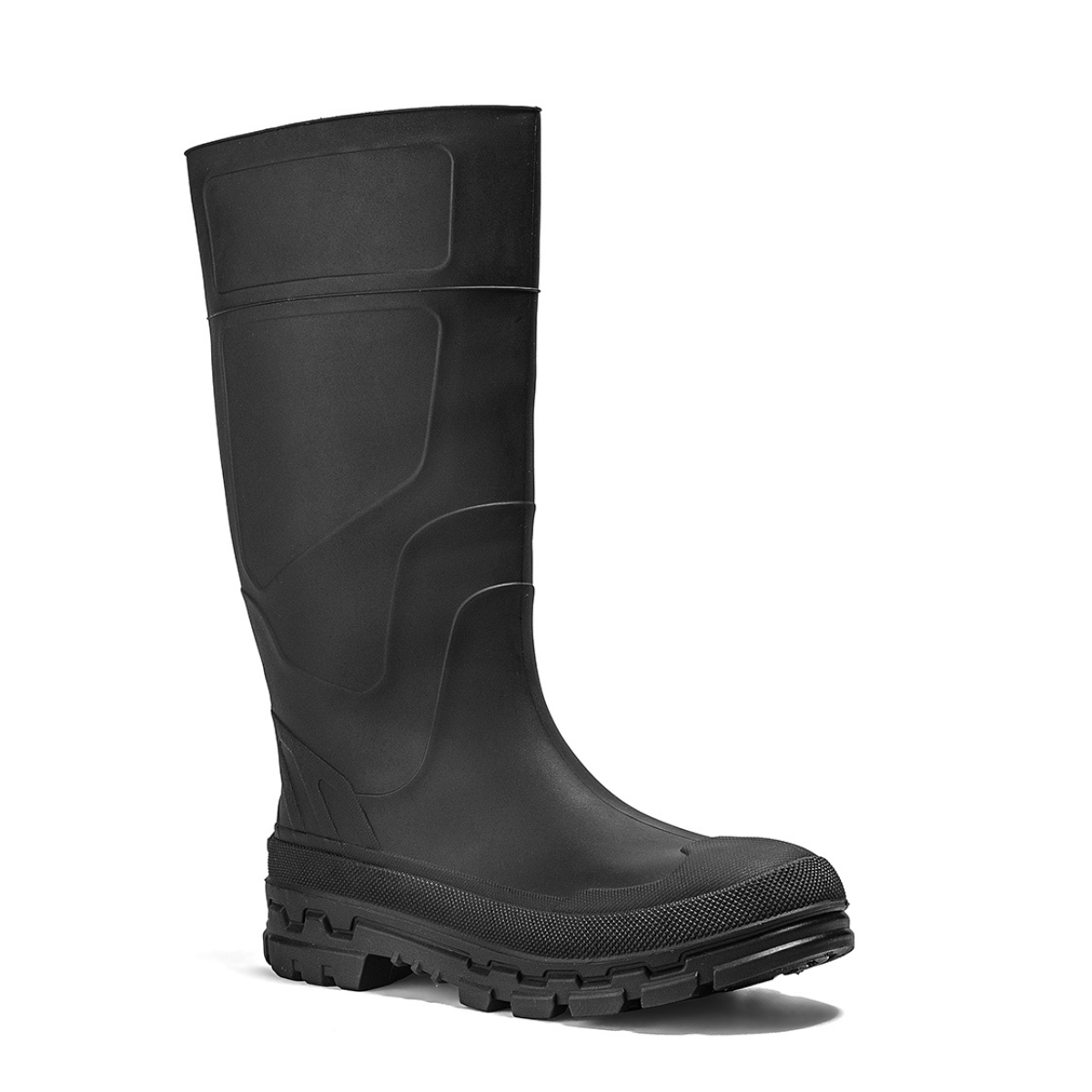Chinook® Kickaxe Regrind 15-inch black waterproof rubber boot, eco-friendly footwear designed for outdoor work and wet conditions.