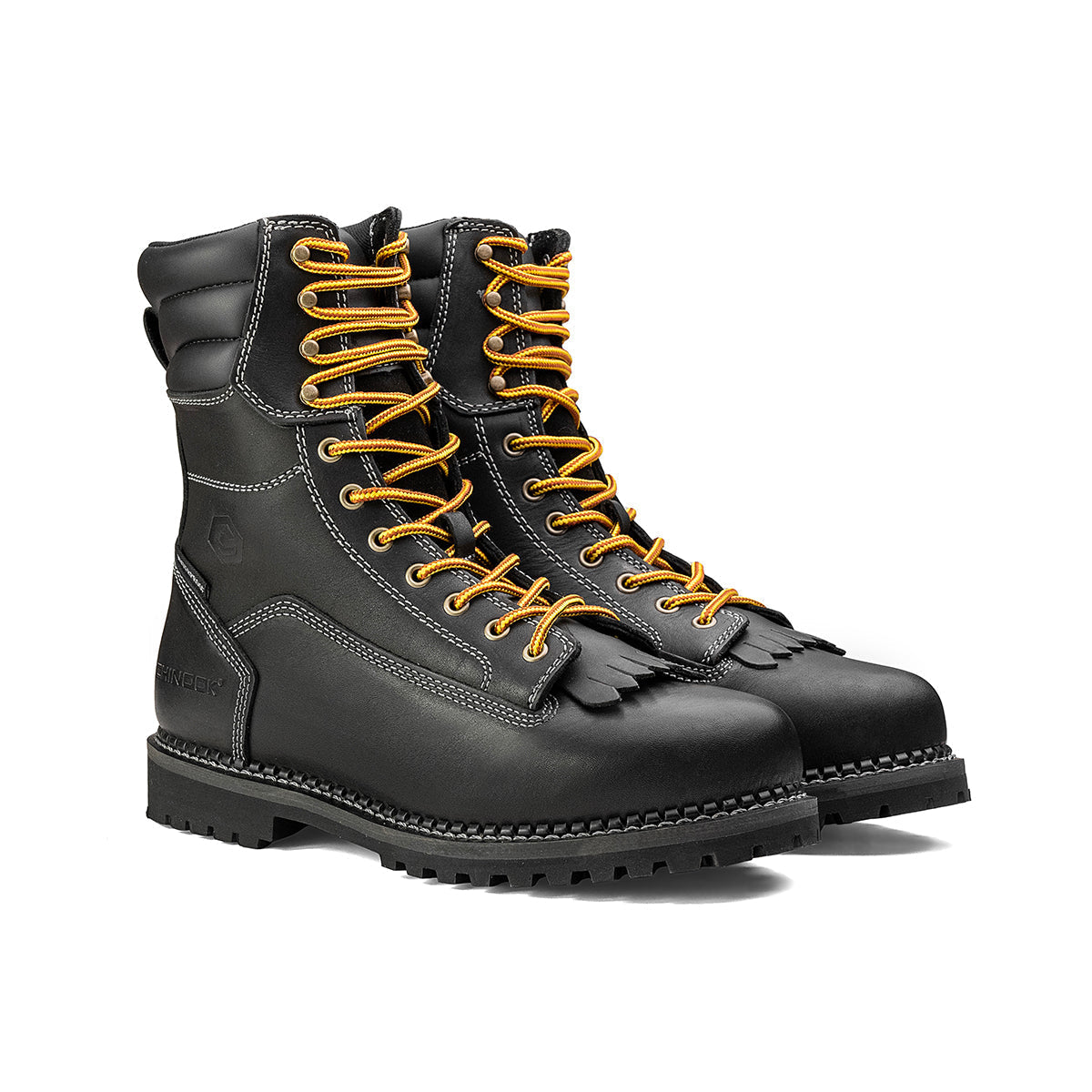 Black Chinook® Logger 8-inch waterproof men's work boot with durable leather and slip-resistant sole for safety and comfort.