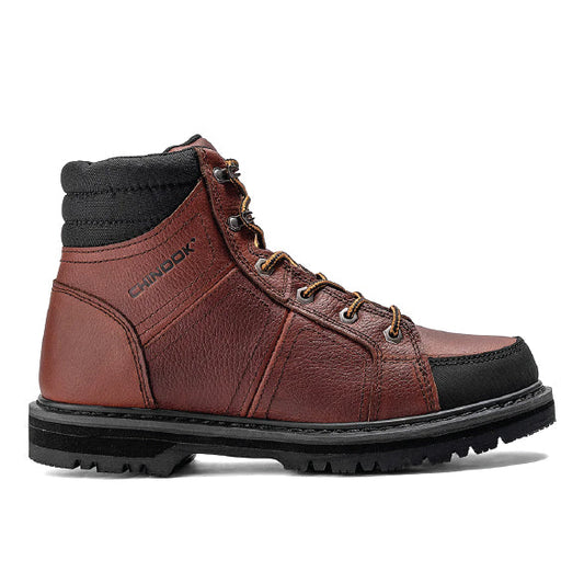 Chinook® Contractor 6-inch soft toe leather work boot in brown, showcasing durable leather construction and sturdy sole.