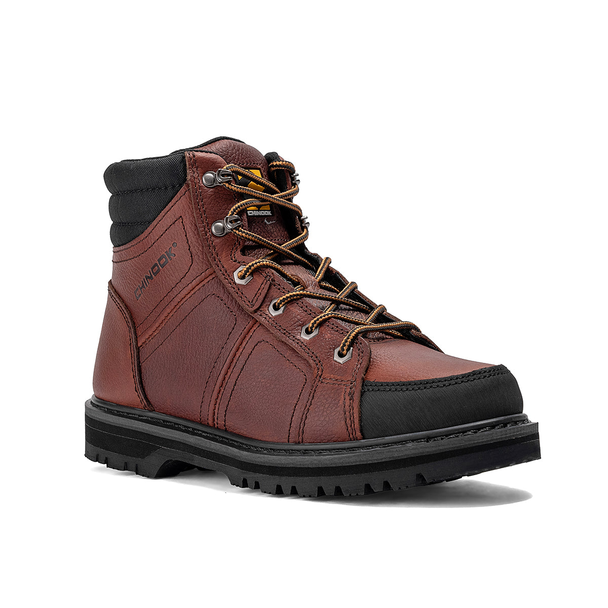 Brown Chinook® Contractor 6-inch soft toe leather work boot with sturdy construction and rugged design for safety and durability.