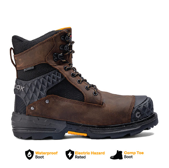 Brown Chinook® Work Boot with 8-inch pallet jack insulation, composite toe, waterproof design, suitable for heavy-duty work environments.