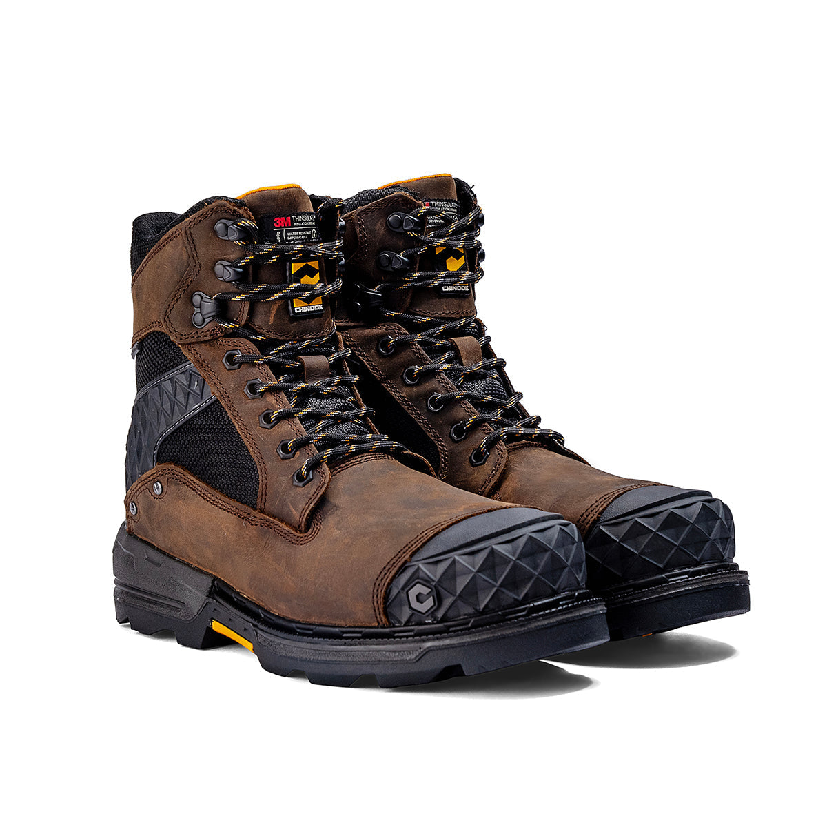 Brown Chinook® Work Boot with 8-inch pallet jack insulated composite toe, waterproof design, and rugged slip-resistant sole.