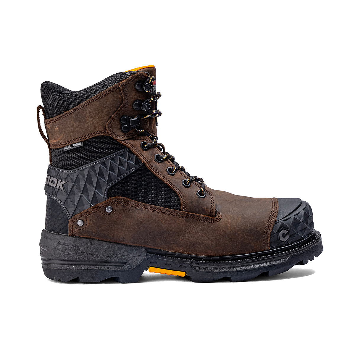 Brown Chinook® Work Boot with 8-inch pallet jack insulation, composite toe, waterproof design, and rugged work shoe features.