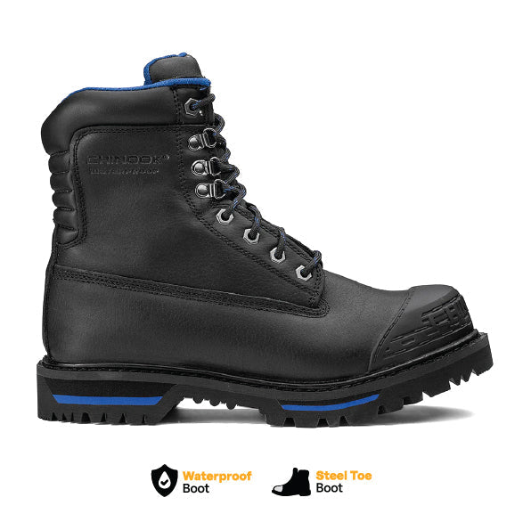 Black Chinook® Tarantula 8-inch steel toe waterproof work boot for men with rugged design and durable construction.