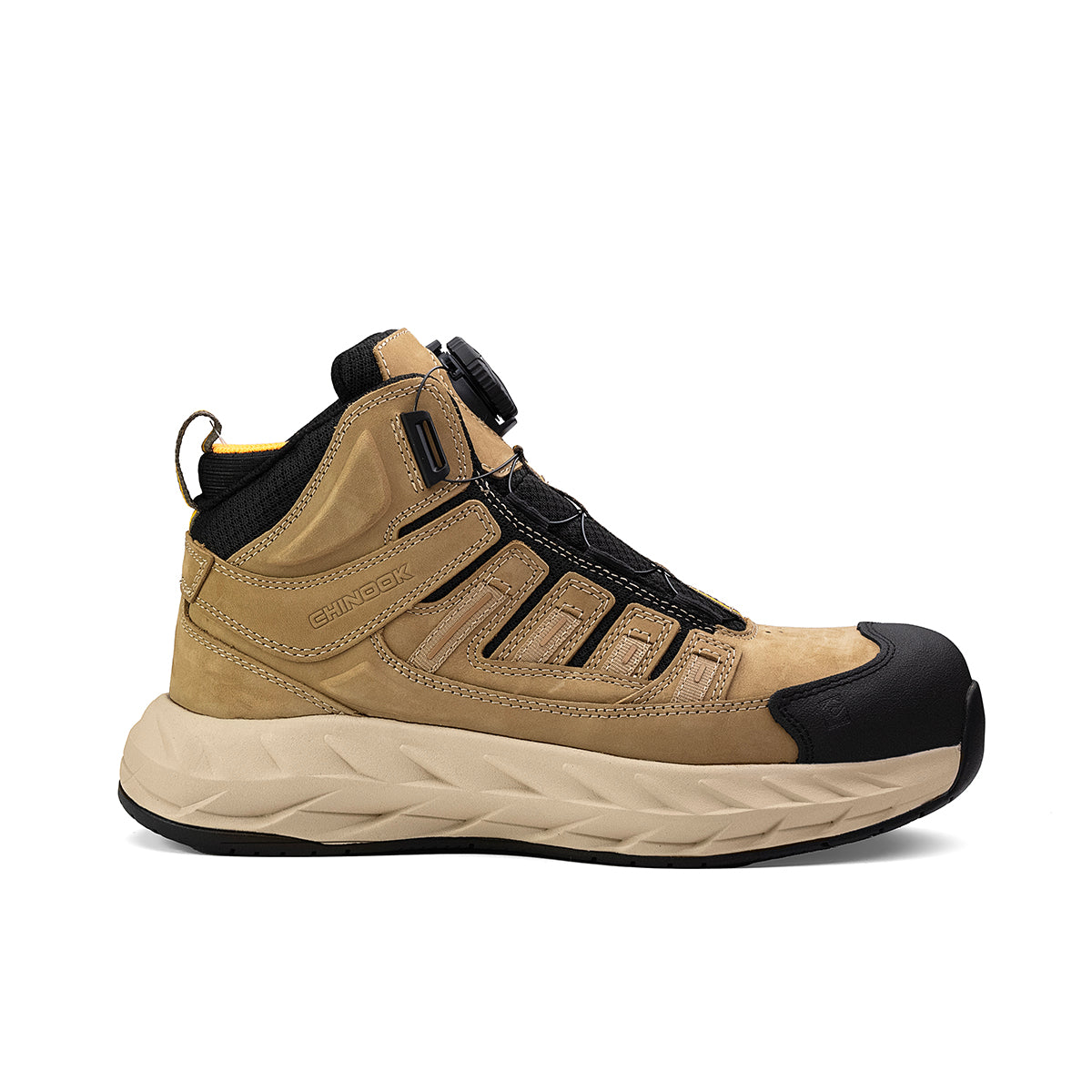 Chinook® Pro Safety Mid 6-inch composite toe men's work and casual shoe in tan with protective toe cap and sturdy design.