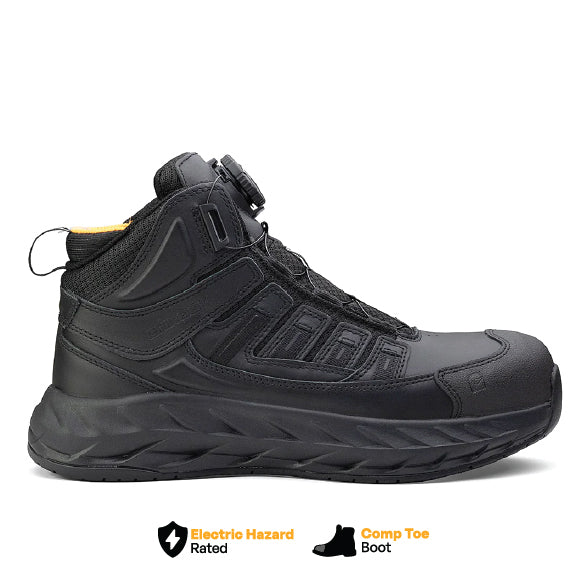 Black Chinook® Safety Mid 6" composite toe work boot featuring sturdy leather construction and slip-resistant sole.
