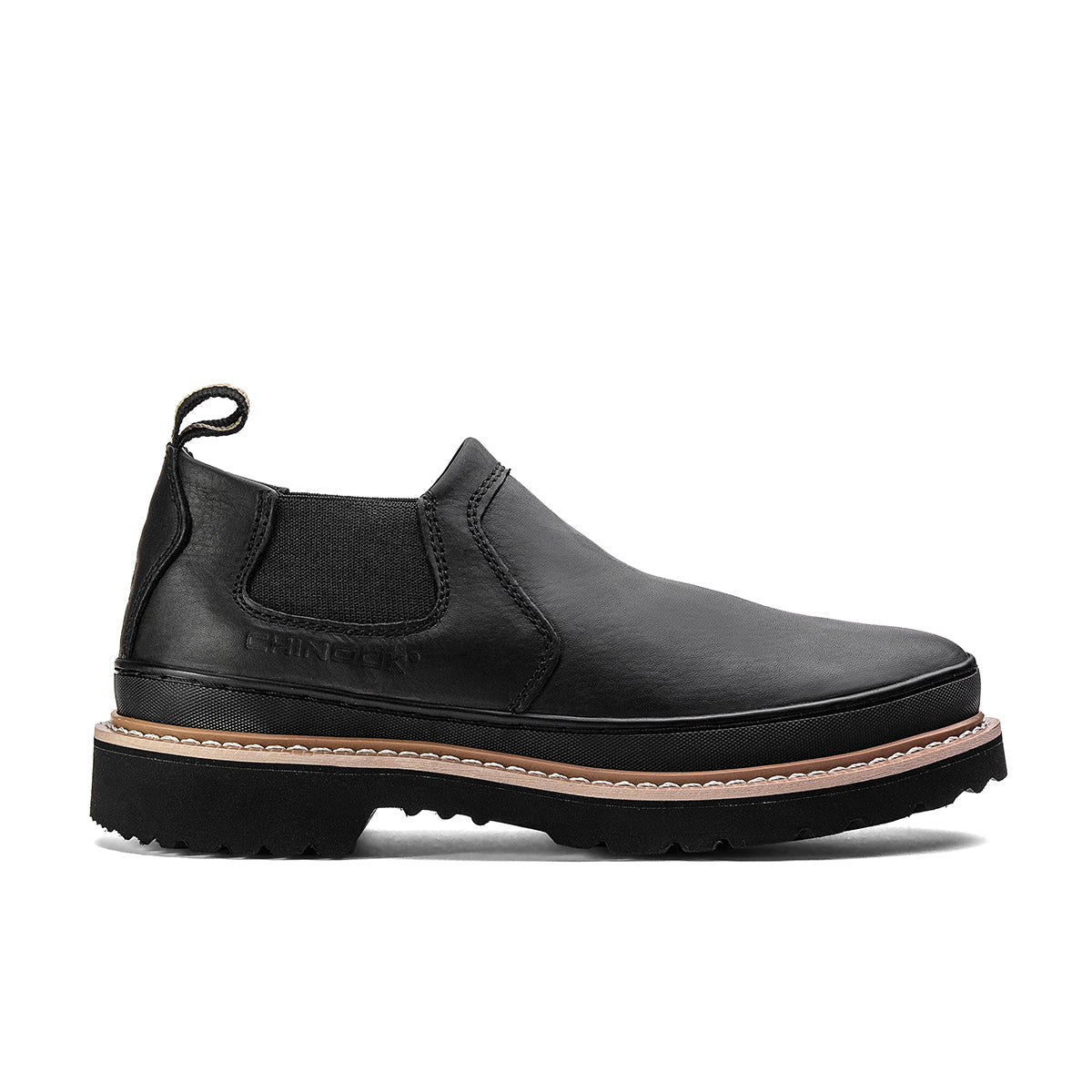 Black Chinook Romeo men's light duty work and casual boot with sturdy leather construction and slip-resistant sole.