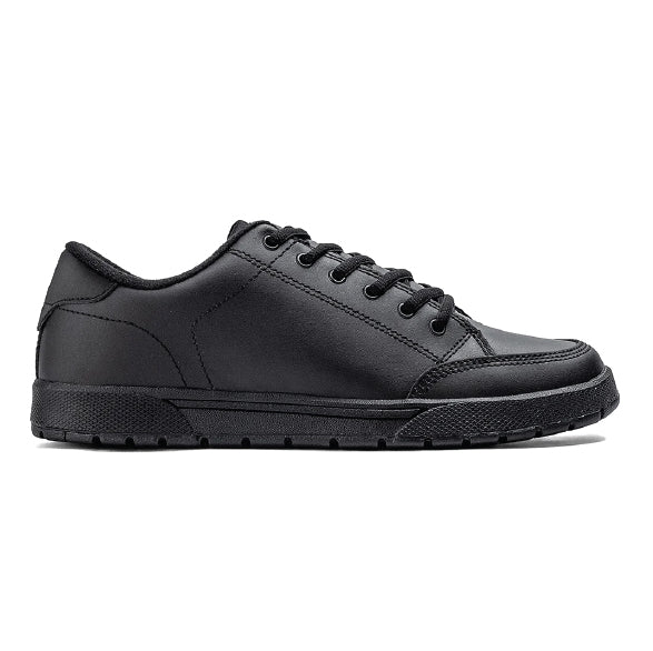 Chinook® men's black skater non-slip shoes for work and casual wear, featuring durable black leather and slip-resistant soles.
