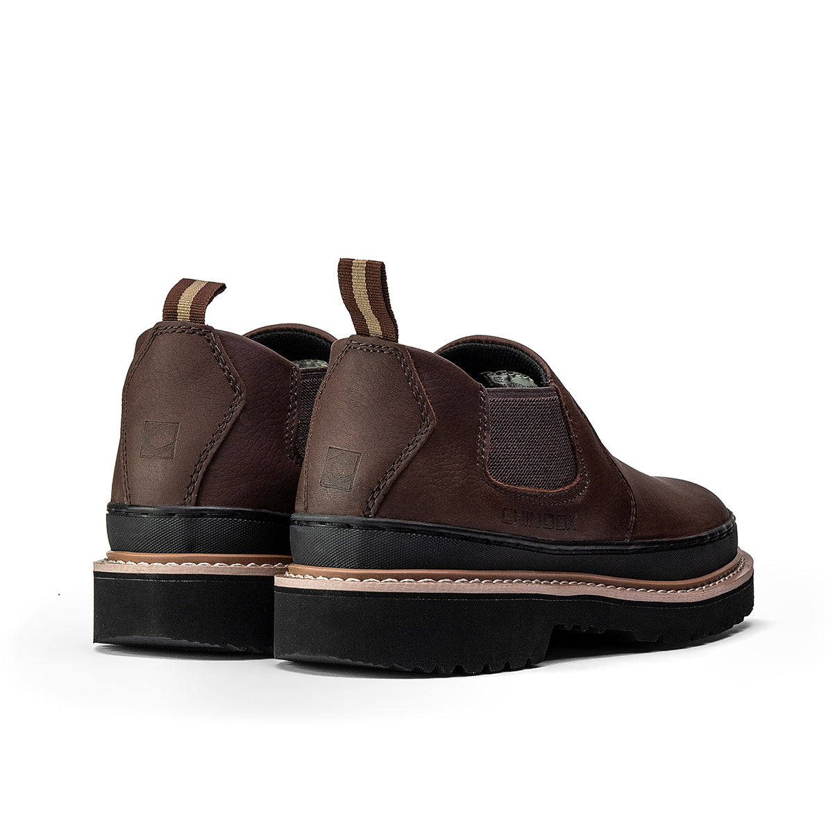 Brown Chinook Romeo men's light duty work and casual boot, showcasing sturdy leather construction and slip-on design.