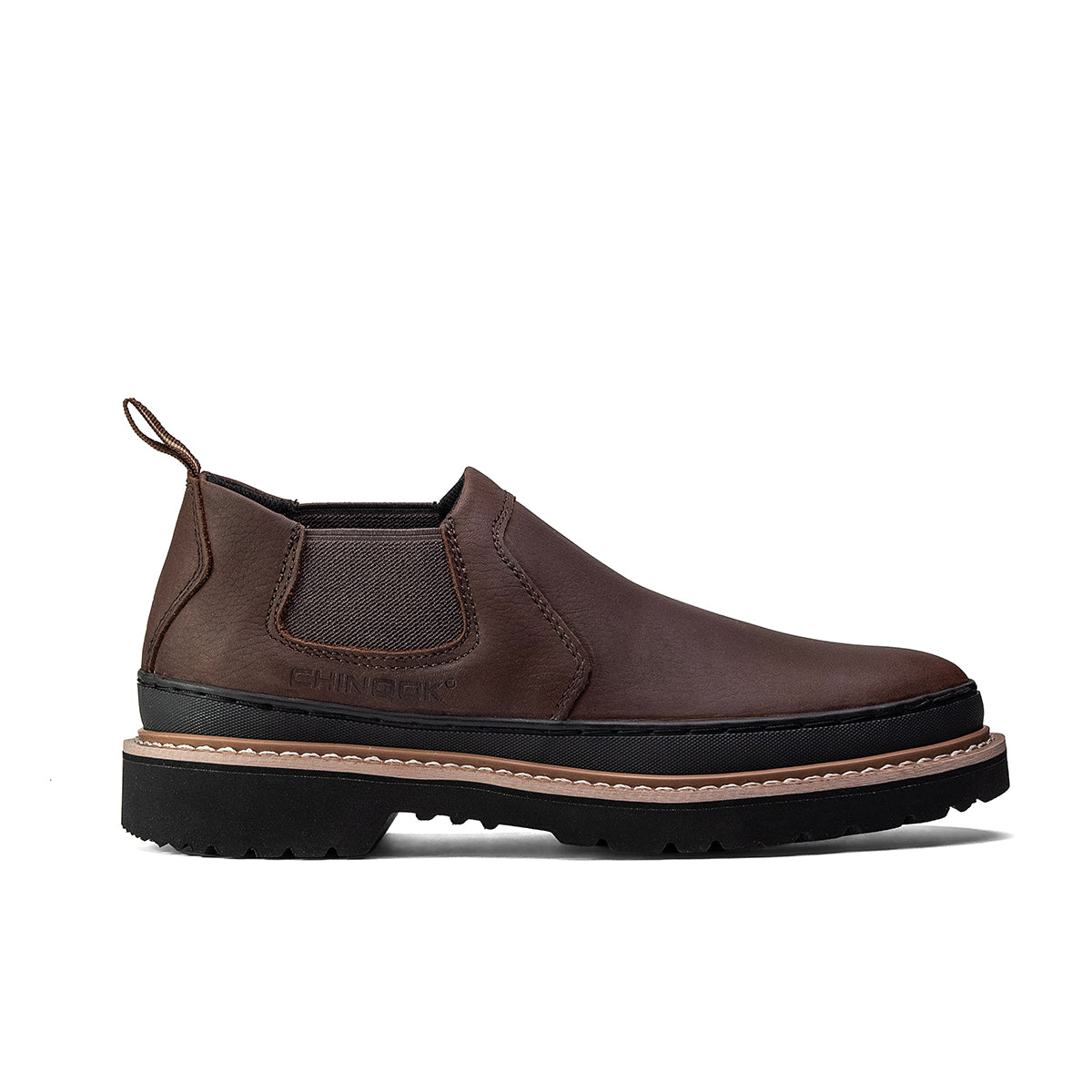 Chinook® Romeo men's light duty work and casual brown boots with sturdy leather construction and slip-resistant soles.