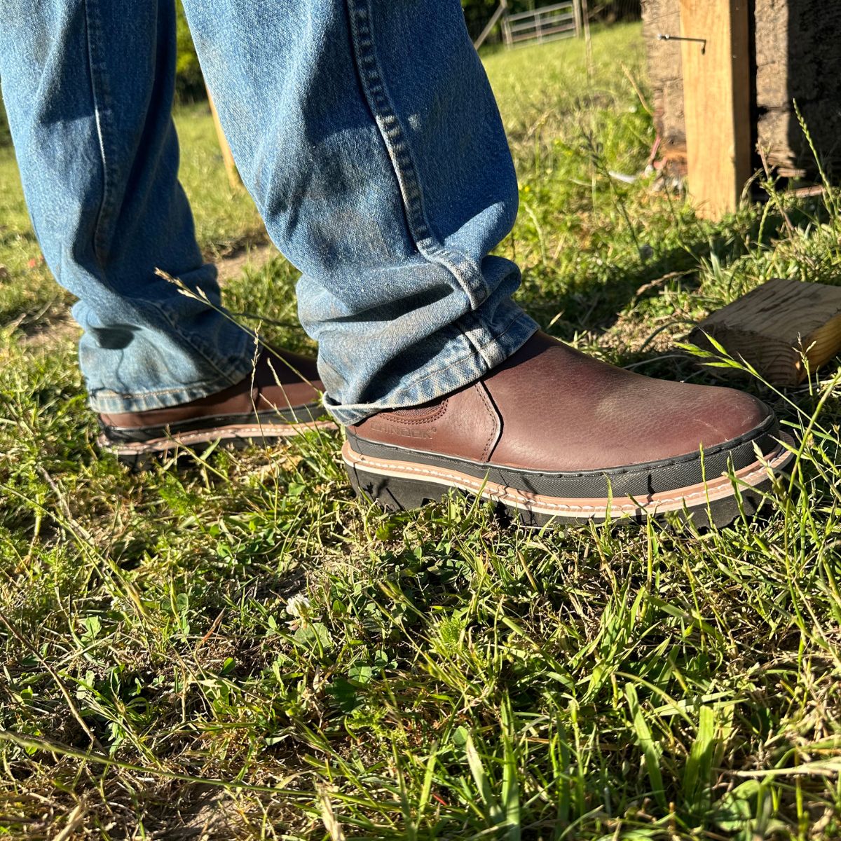 Chinook® Romeo men's light duty work and casual boot in brown leather, featuring a sturdy sole and ankle support.