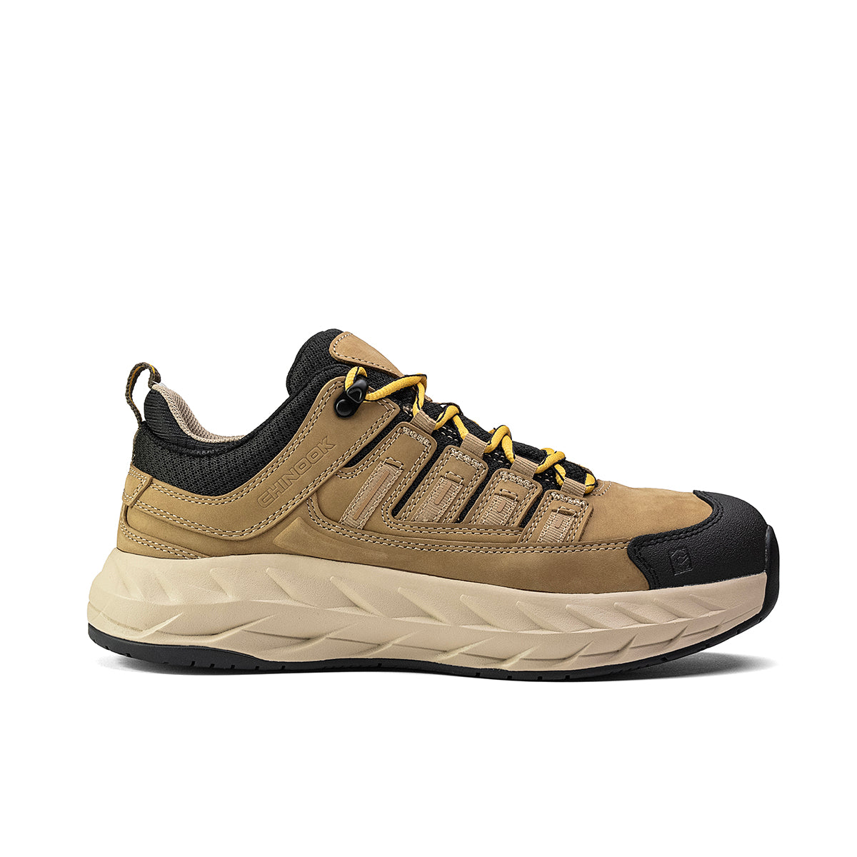 Chinook® waterproof men's tan lace-up work and casual shoe with low profile and sturdy design.