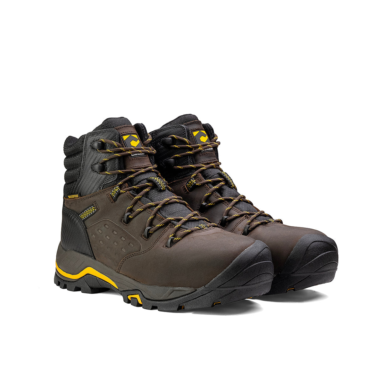 Chinook® Olympic 6-inch brown waterproof work hiker boot with composite toe and rugged sole for safety and durability.