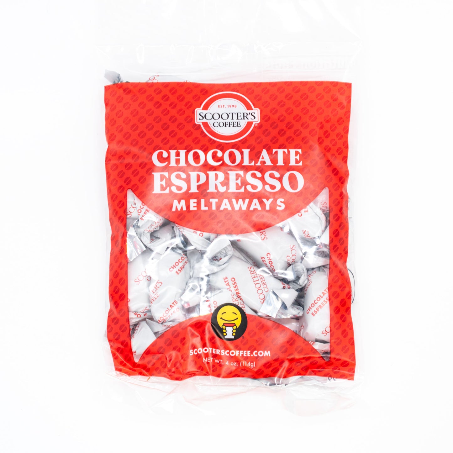 Chocolate Espresso Meltaways by Baker's Candies in a 4 oz package, featuring rich chocolate and espresso flavors.