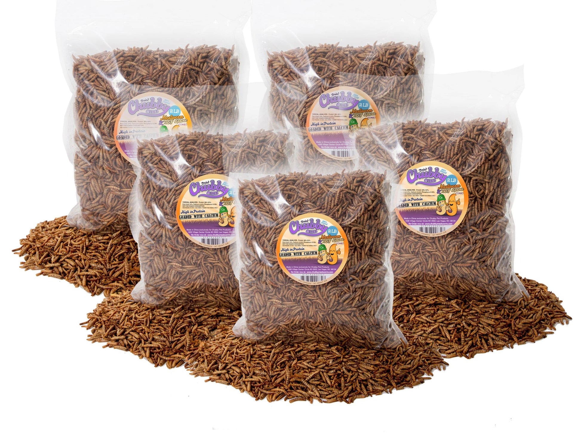 10lb Chubby Mix by Chubby Mealworms USA featuring mealworms and black soldier fly larvae in a clear container