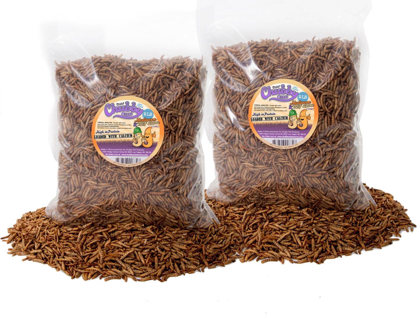 Chubby Mix by Chubby Mealworms USA, 4lb bag of mealworm and black soldier fly larvae combo for reptiles and birds.