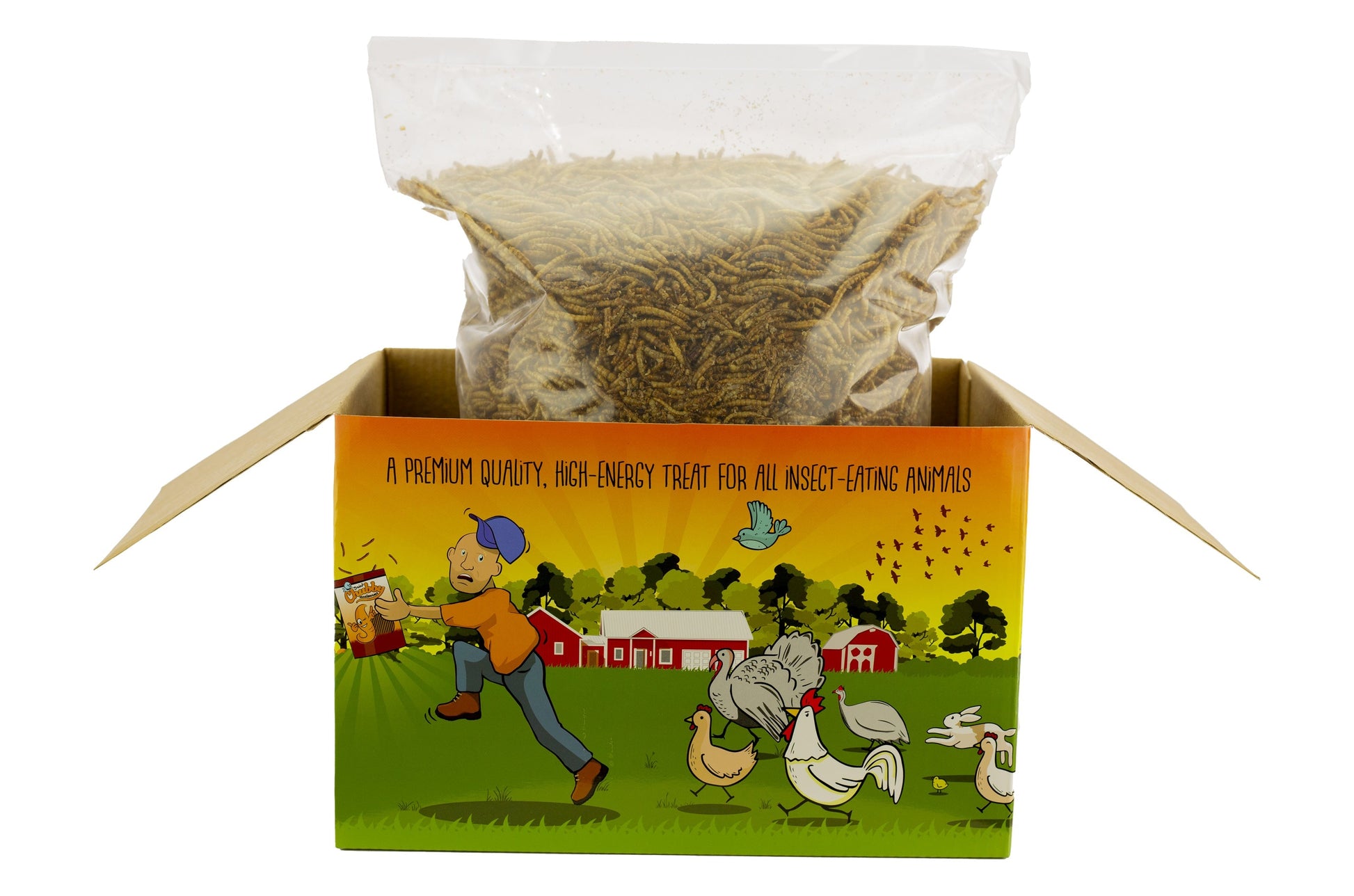 3Lb box of Chubby Dried Mealworms by Chubby Mealworms USA, limited edition Coop Dreams packaging for poultry or bird feed