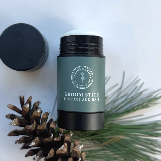Clara & Fritz Tallow Shop Groom Stick with natural ingredients, designed for pet grooming and coat care.