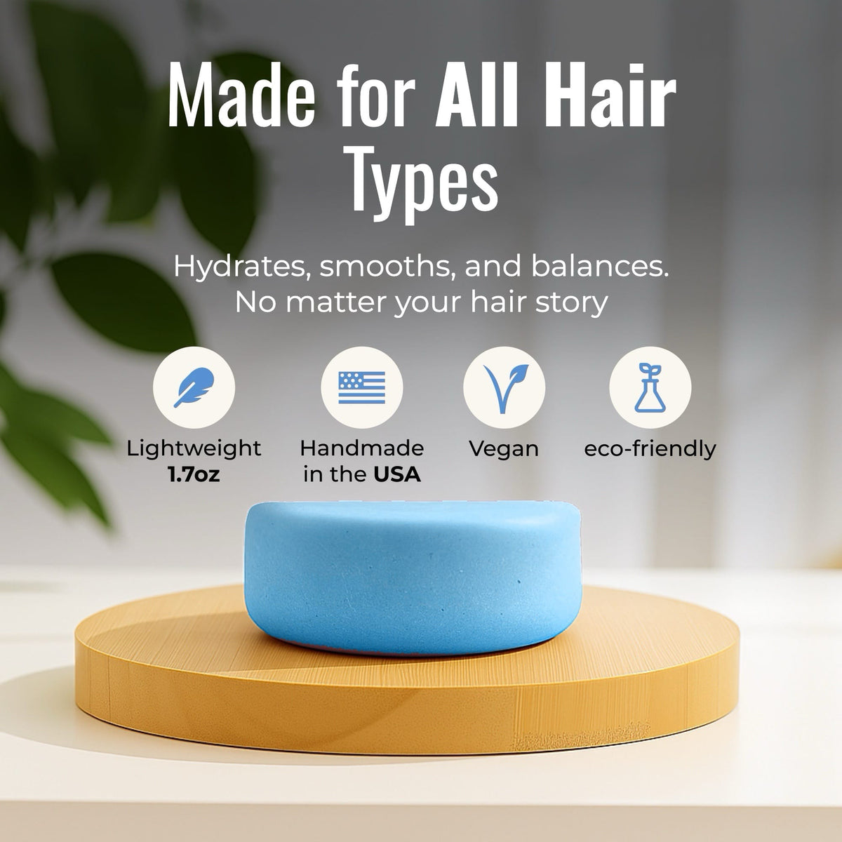 Cobalt conditioner bar for all hair types from ZeroWasteStore.com, showing a sleek, cobalt blue natural hair conditioner bar.