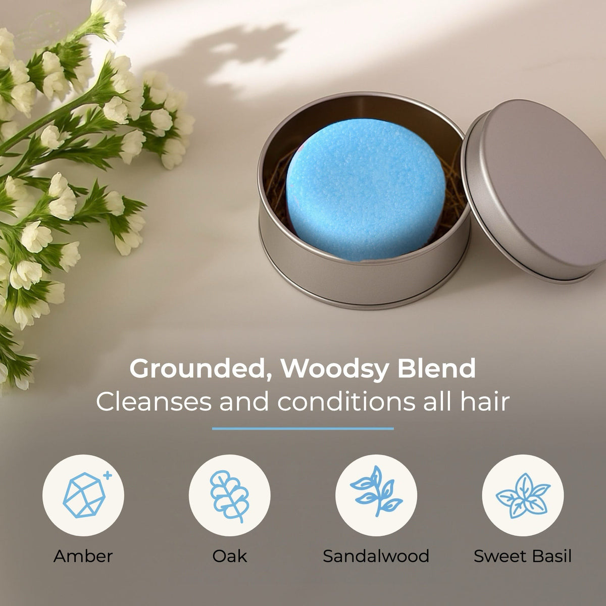 Cobalt conditioner bar from ZeroWasteStore.com, natural solid conditioner with a vibrant blue color and sleek packaging.