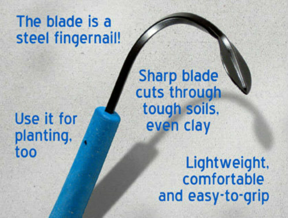 CobraHead Original Weeder and Cultivator garden tool with ergonomic handle and sharp curved blade for weeding and cultivating soil.