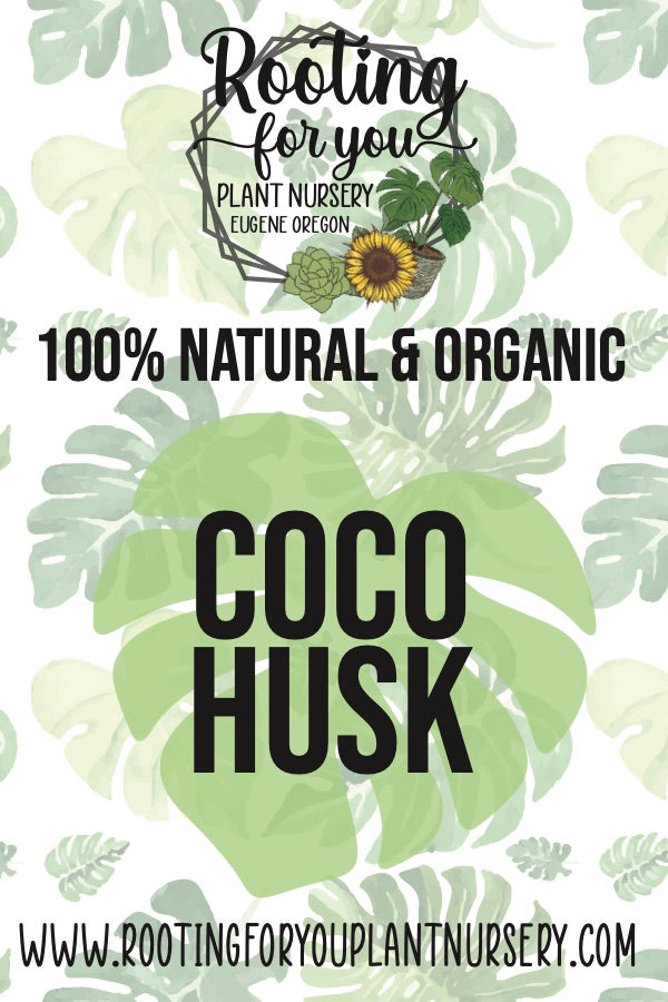 Organic coco husk soil amendment in resealable bag from Rooting For You Plant Nursery, showing the eco-friendly packaging and product.