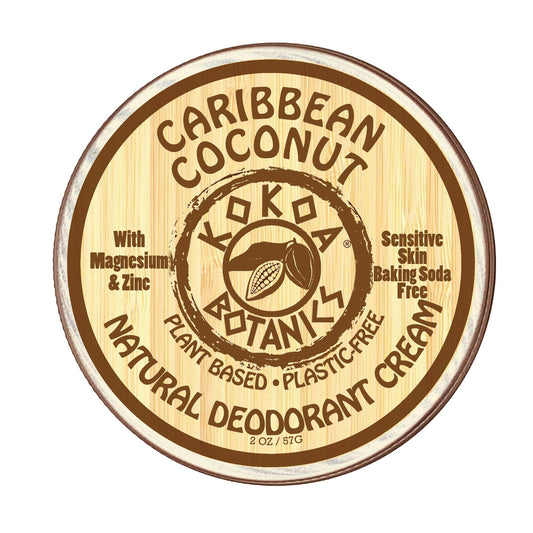 KOKOA BOTANICS Caribbean Coconut natural deodorant cream in 2.5 oz tub, sensitive skin, baking soda free, with coconut aroma