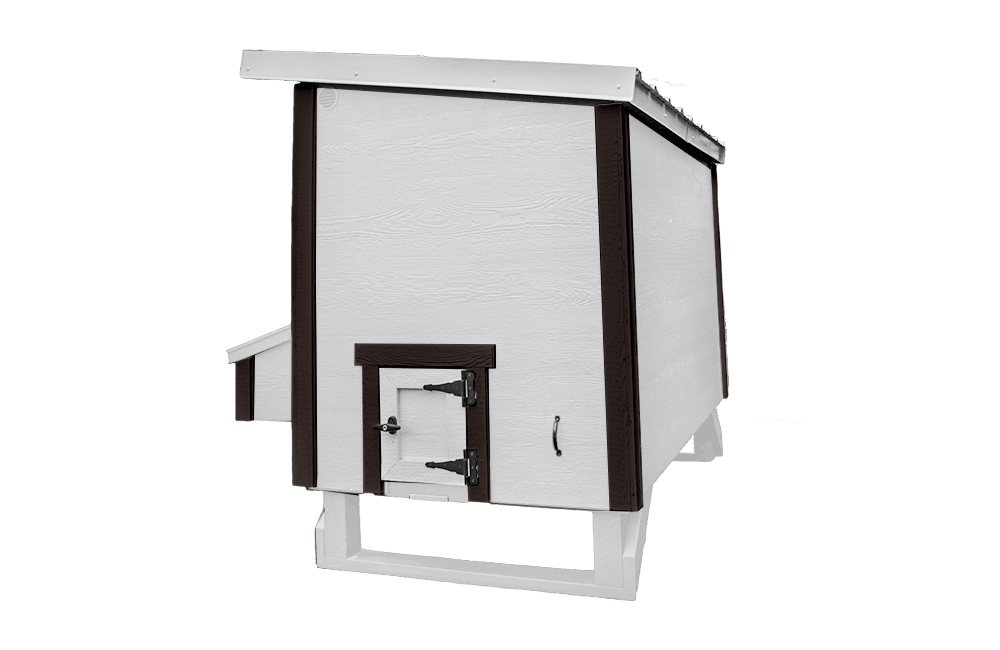 Large OverEZ Chicken Coop for up to 15 chickens, shown from the back in black and white, with spacious design and sturdy construction.