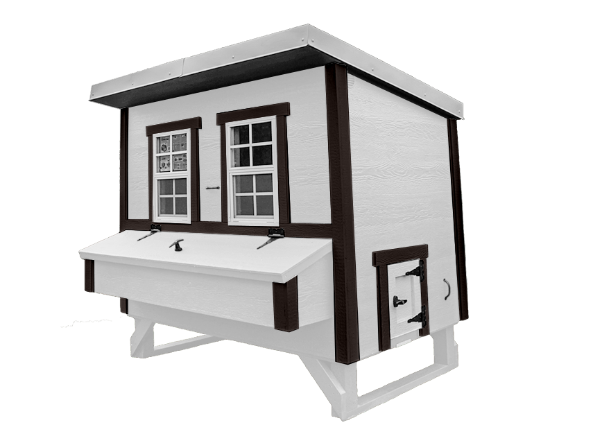 Large OverEZ Chicken Coop for up to 15 chickens, shown in black and white from the right side, with spacious design and sturdy construction.