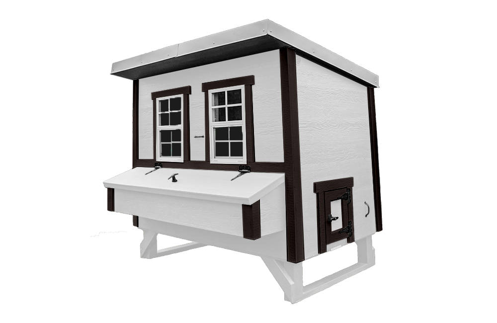 Large black OverEZ Chicken Coop designed for up to 15 chickens, featuring a spacious outdoor enclosure and multiple access points.