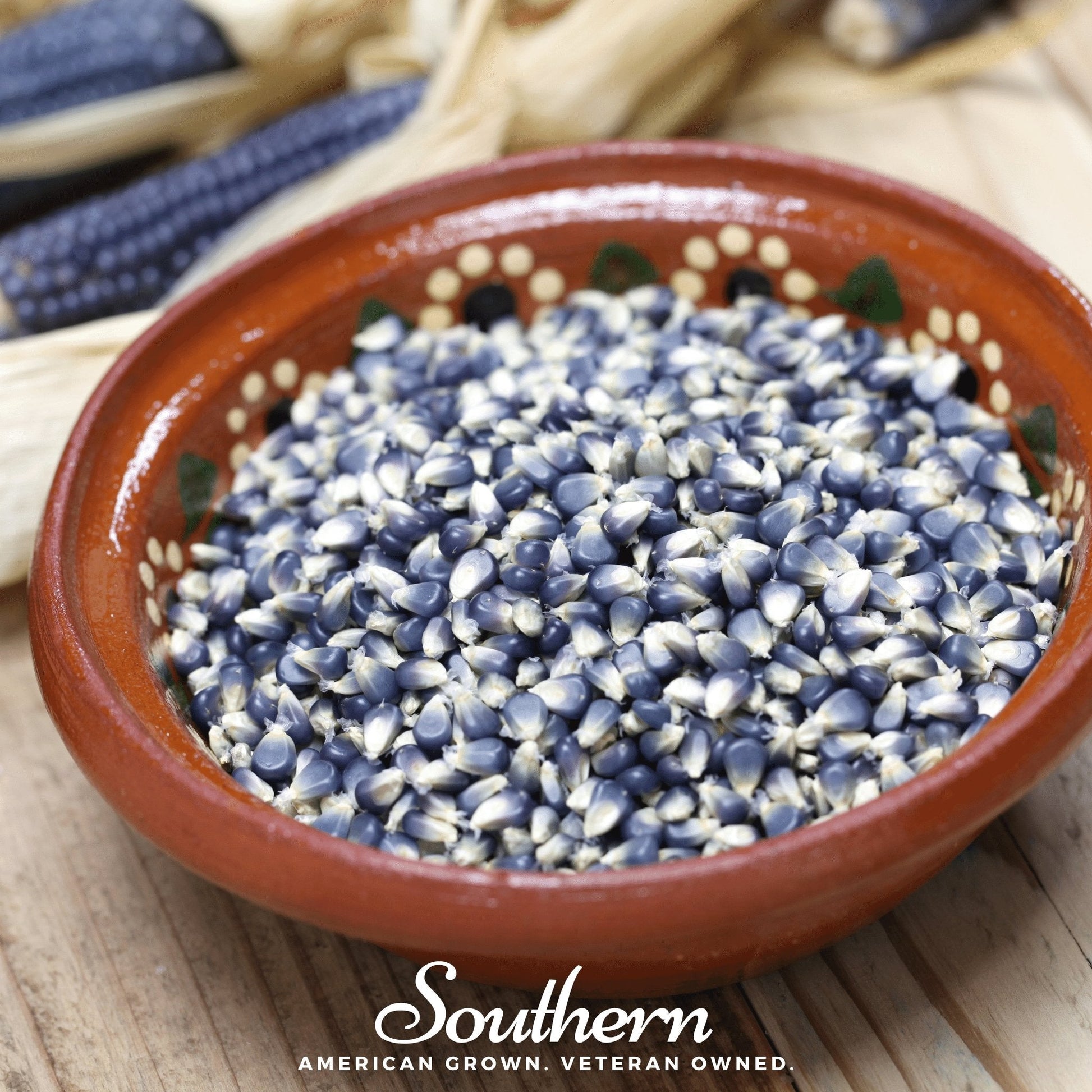 Hopi Blue Corn seeds from Southern Seeds, 30 blue maize seeds for planting and growing in a home garden.
