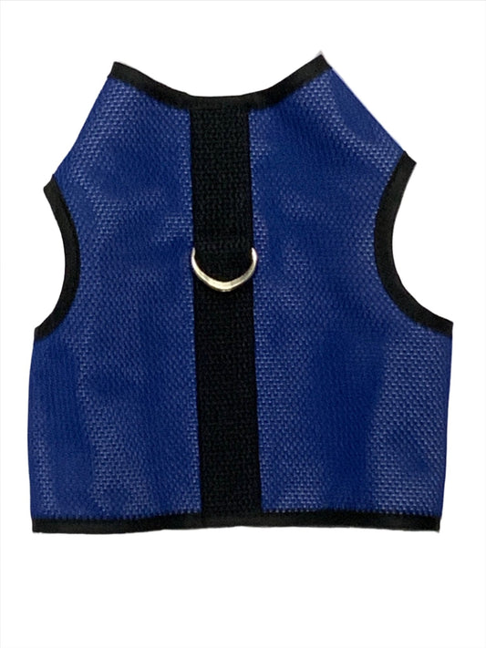 Royal blue Crazy K Farm Pet and Poultry Kitty Holster cat harness made of Koolnit mesh, lightweight and comfortable for cats.