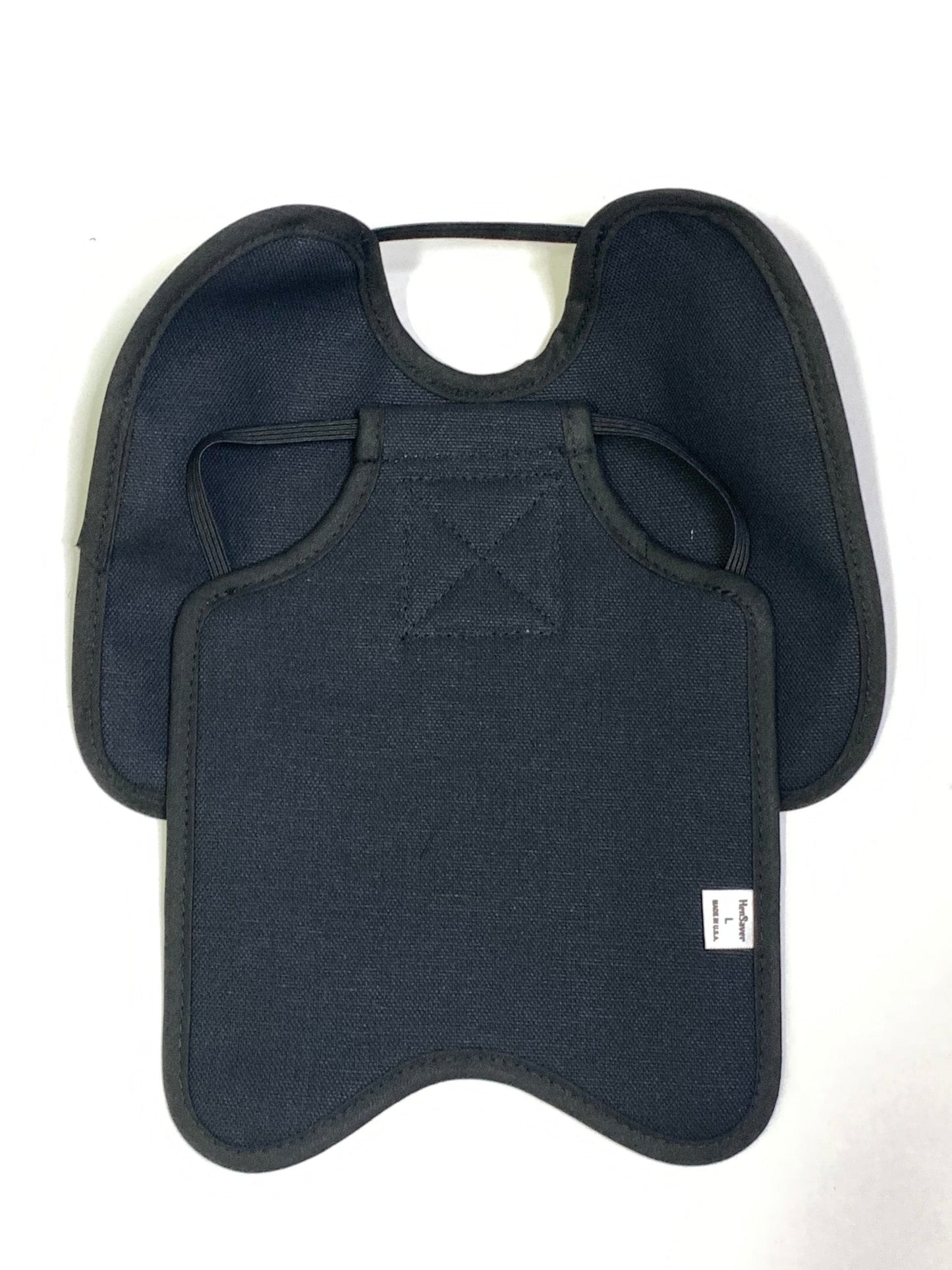 Navy hen apron with shoulder protectors for chickens, made by Crazy K Farm, designed to shield hens from pecking injuries.