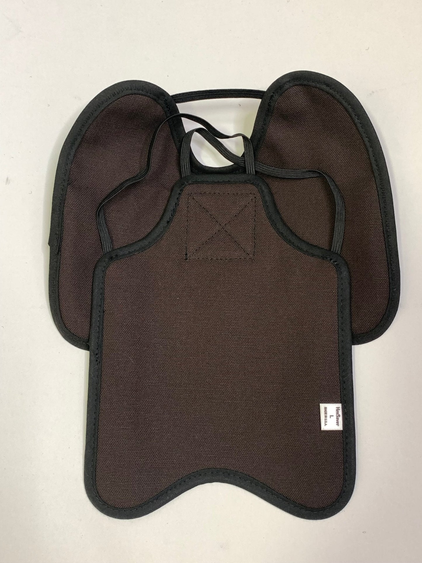 Navy hen apron with shoulder protectors by Crazy K Farm Pet and Poultry, designed to shield hens from pecking injuries.