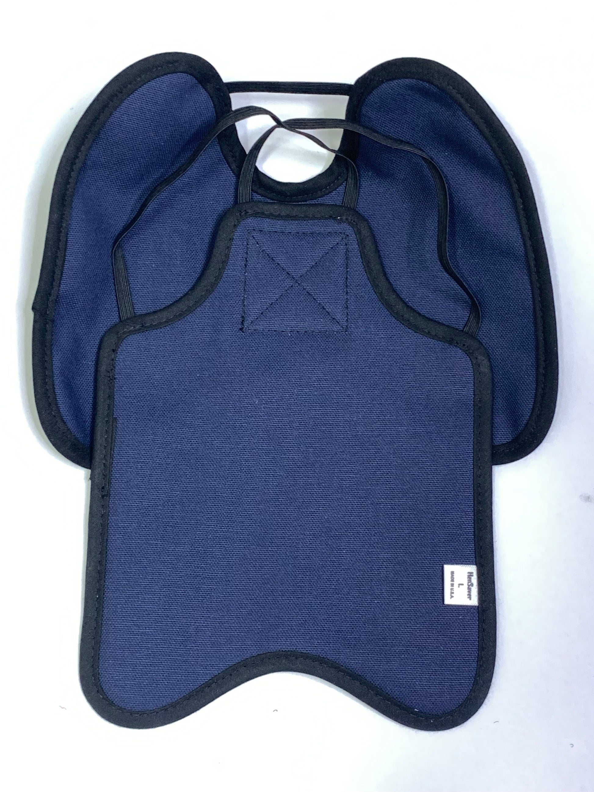 Navy hen apron with shoulder protectors for chickens, made by Crazy K Farm Pet and Poultry, designed to protect hens from pecking.
