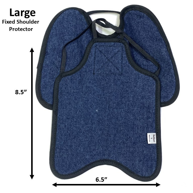Navy hen apron with shoulder protectors by Crazy K Farm for chickens, designed to prevent feather pecking and injuries.