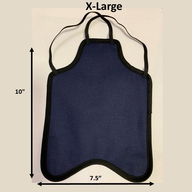Navy small bantam hen saddle by Crazy K Farm Pet and Poultry, back-pack-style chicken apron for hens, made in the USA.