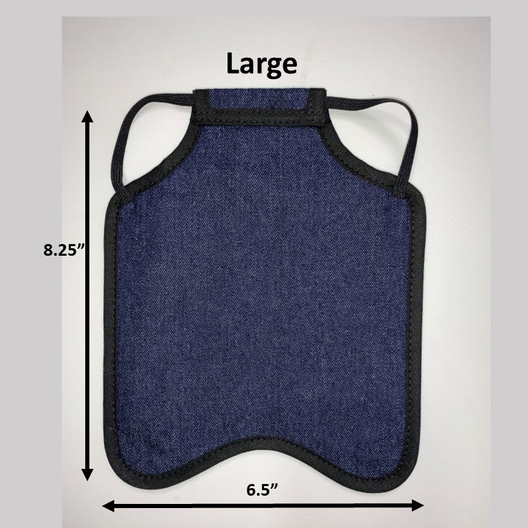 Navy small bantam hen saddle from Crazy K Farm Pet and Poultry, a backpack-style chicken apron for hens made in the USA.