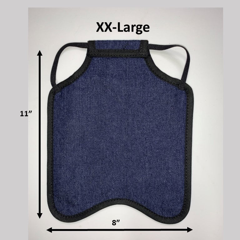 Navy hen saddle for small bantam hens by Crazy K Farm Pet and Poultry, made in the USA, with a single strap back pack style.