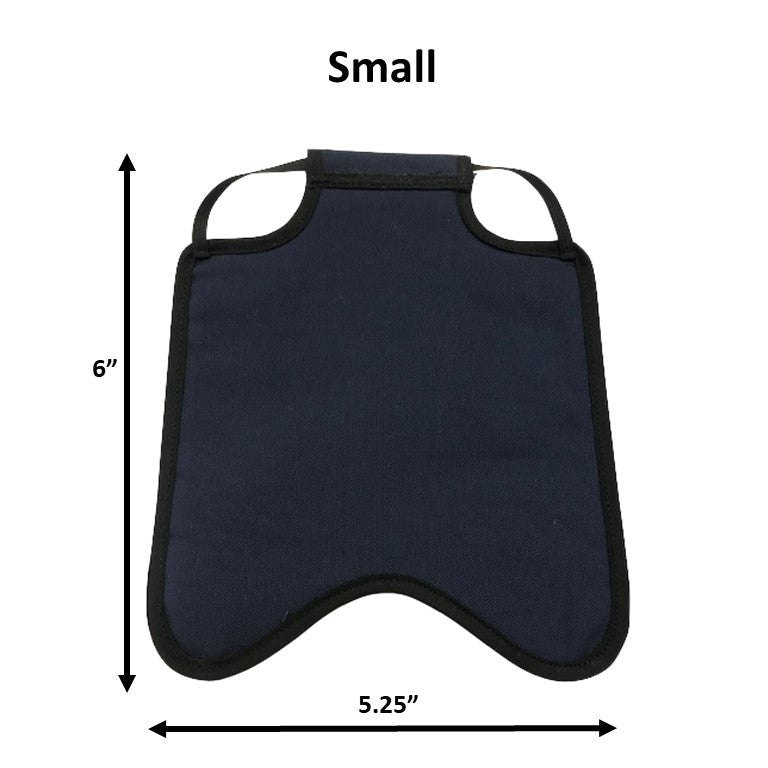 Navy hen saddle by Crazy K Farm Pet and Poultry, small size, single strap back pack style for bantam hens, made in USA.