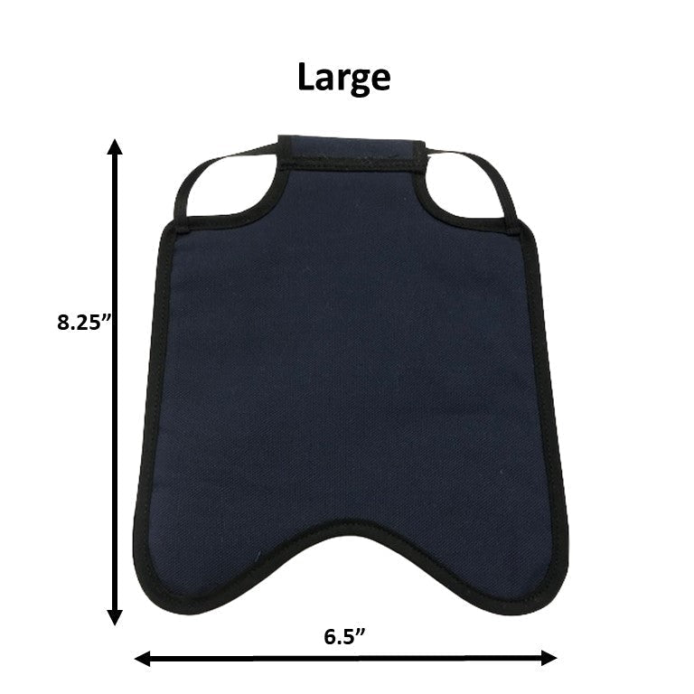 Navy hen saddle for small bantams, Crazy K Farm Pet and Poultry, backstrap style chicken apron for hens, made in the USA.