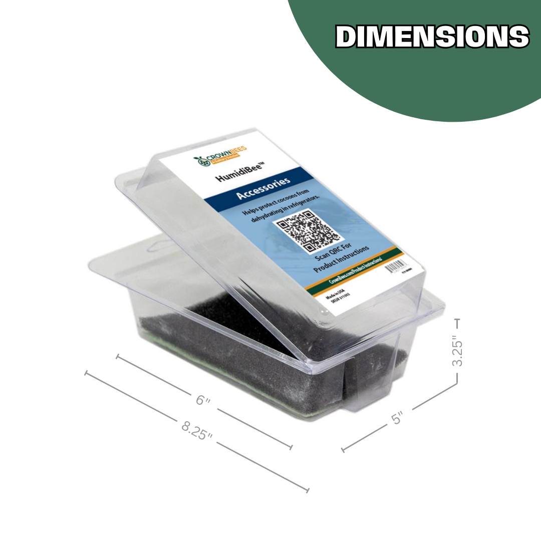 HumidiBee™ Cocoon Humidifier for Mason Bees by CrownBees, showing the compact device used to maintain humidity for bee cocoons.