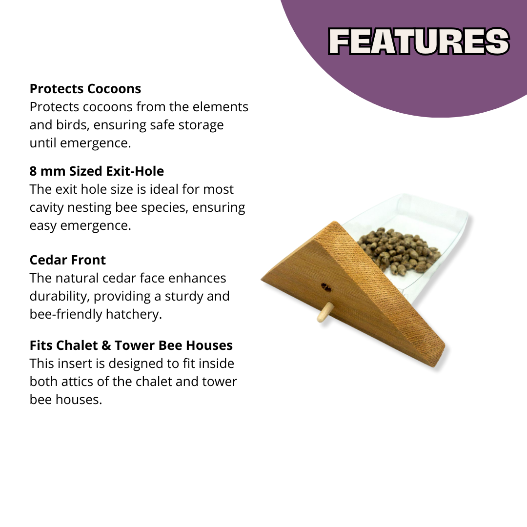 CrownBees Cabana Bee House and Complete Kit with Bee Certificate, featuring a wooden bee nesting house and starter kit for pollinators.