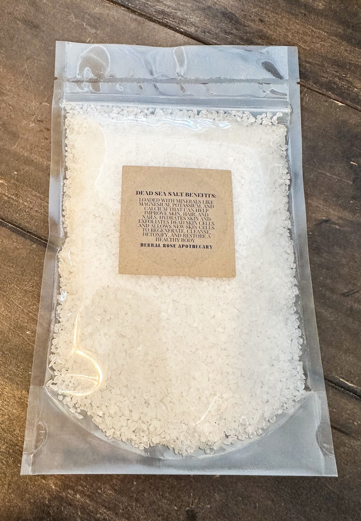 HerbalRoseApothecary Dead Sea Salt with oats, natural mineral-rich salts for soothing bath and skincare, back view image