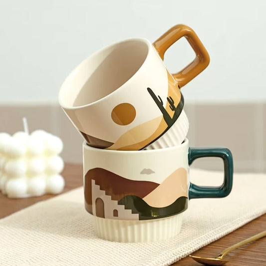 Handcrafted ceramic Desert Vibe Artisanal Mug by Tilley + Me featuring desert oasis design and earthy tones.