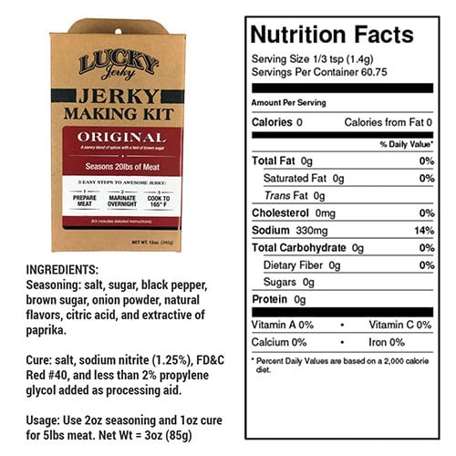 BuyNebraska.com Jerky Making Kit with 12 oz of Nebraska Star Beef, featuring tools and ingredients for homemade beef jerky.
