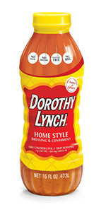 Dorothy Lynch Salad Dressing in 16 oz bottles, homestyle and light & lean options, gluten-free, displayed in a food bundle.