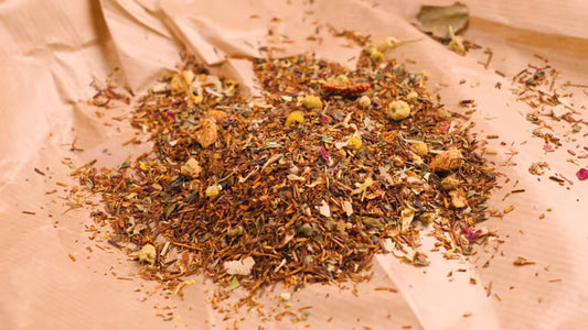 Five sachets of Dragonfly Elements Immune Harmony Herbal Tea with herbal blend in individual sachets.